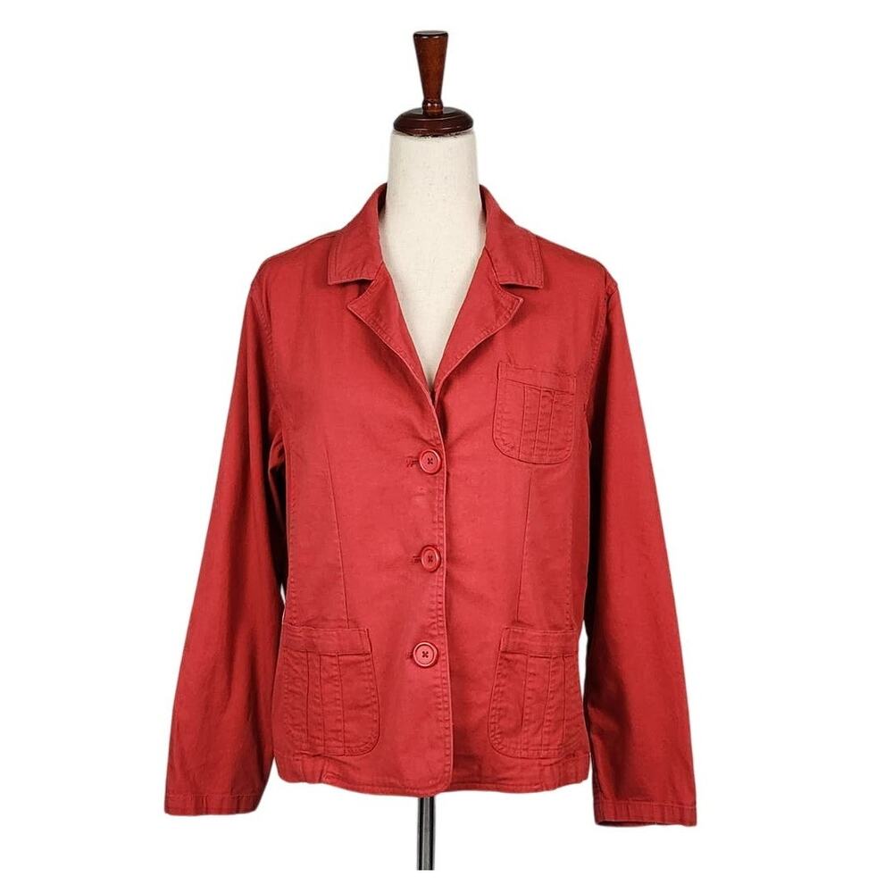 Eddie Bauer Jacket Button Front Collared Long Sleeve Red Women's Size XL